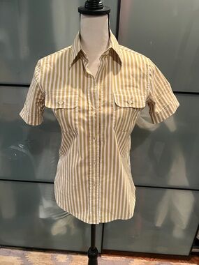 Barneys New York Striped Striped Short Sleeve Button-Up Top